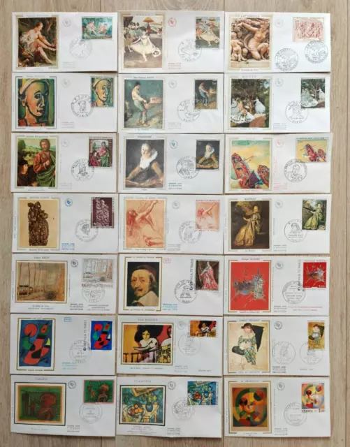 lot FDC Enveloppe 1er jour, Spécial ART ARPHILA de 1970 à 1976 sur SOIE peinture