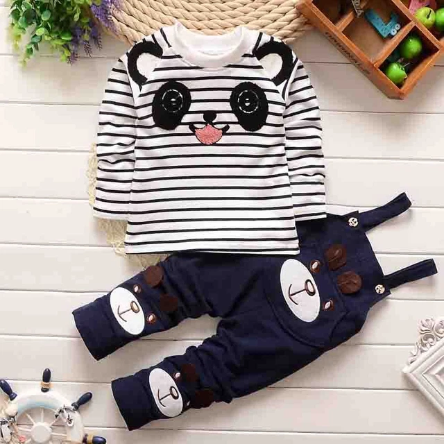 2pcs Toddler Kids Baby Boys Girls T-shirt Tops + Braces Pants Clothes Set Outfit