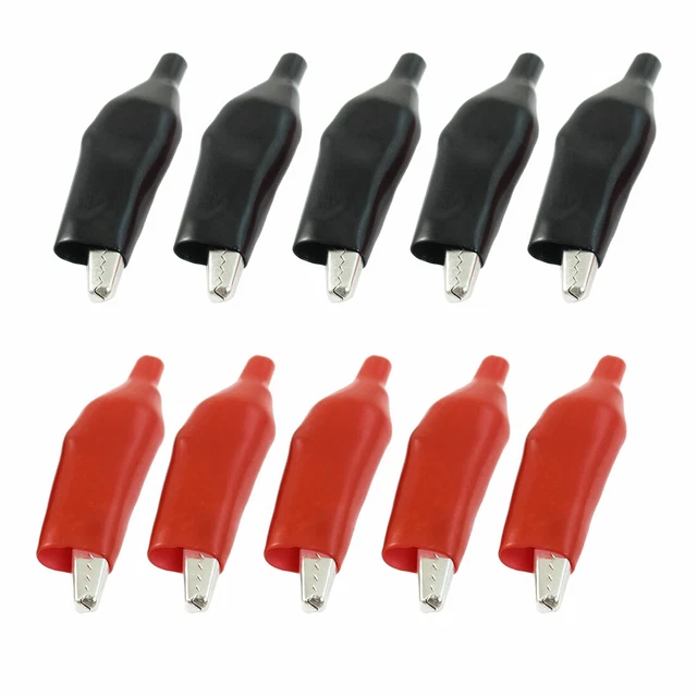 10Pcs Pinces s isolées Test Clips alligator électriques 1.4" noir rouge