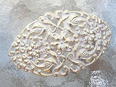 Filigree Petals  White Washed Gold Plated French Clip Barrette Made in USA 077