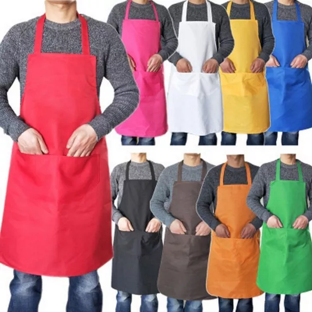 Kitchen Chef Bib Apron Cooking 2 Pockets Waterproof Butcher Catering Restaurant