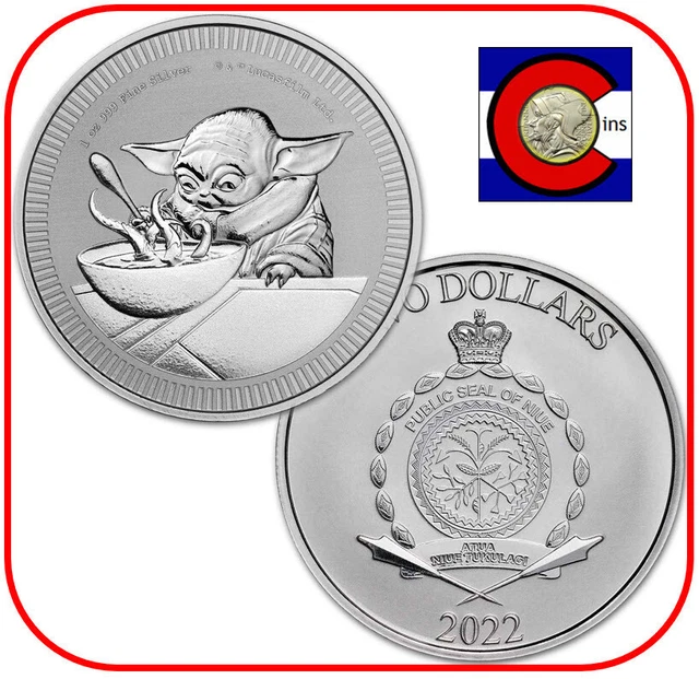 2022 Niue Grogu "Baby Yoda" Star Wars $2 1 oz BU Silver Coin in capsule