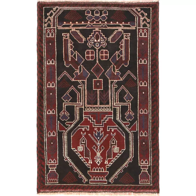 Tribal Handmade Traditional Afghan Oriental Baluchi Wool Rug 2'8x4'5 ft - R19372