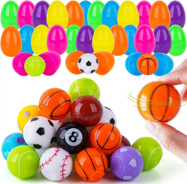 48 Pcs Prefilled Easter Eggs with Fidget Spinner Sports Balls Toy for Kids...