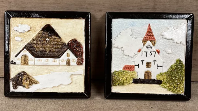 Pair Of Handmade Painted Church Tiles 11cm