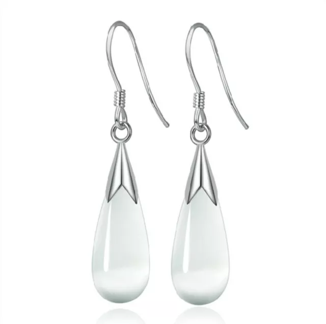Moonstone Opal Drop Dangle Hook Earrings 925 Sterling Silver Womens Jewellery UK