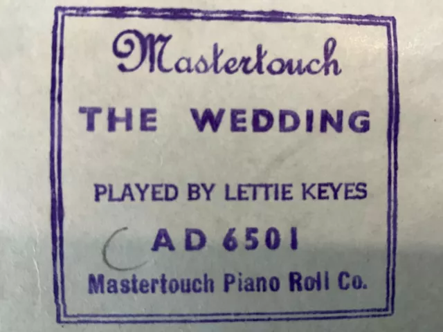 The Wedding   Rare Pianola  Roll Very Good/Excellent   Condition