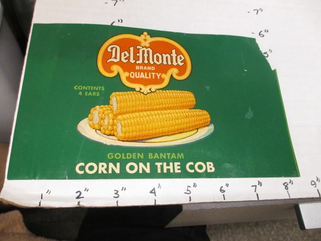 DEL MONTE corn on the cob golden bantam 1930s tin can food paper label