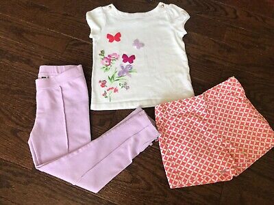 Janie and Jack Girls 5 With The Butterflies Outfit Top Shorts Leggings EUC
