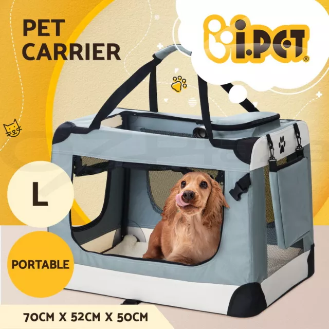 i.Pet Pet Carrier Soft Crate Dog Cat Travel Portable Cage Kennel Foldable Car L