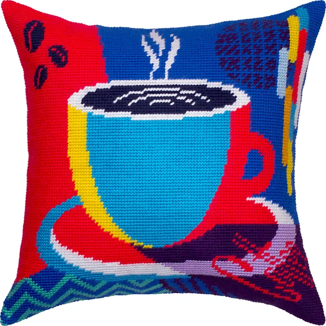Kit de almohada con aguja hágalo usted mismo ""Café de la mañana"" 16""x16"" / 40x40 cm