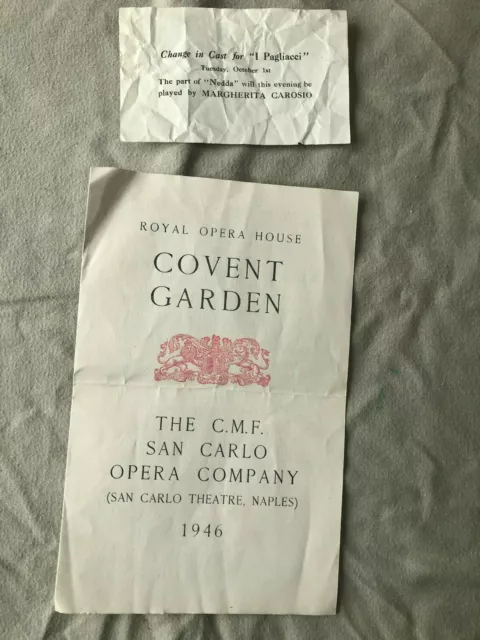 The cmf san carlo ( theatre naples ) Opera company Programme 1946 Covent Garden