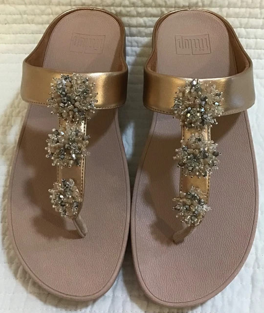 Fitflop Nib Galaxy Sparkling Bead Clusters Rose Gold Toe Thong Size 9