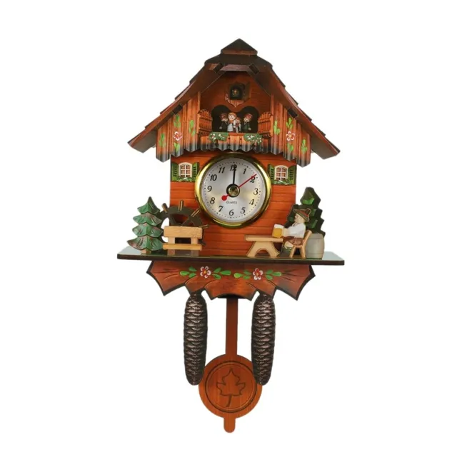 Antique Wooden Wall Clock Bird Time Bell Swing Alarm Watch Home Art J6Y4