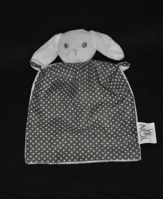 Peluche doudou lapin chien blanc Laboratoires YON-KA gris à pois NEUF