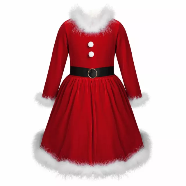 Princess Girls Santa Claus Costumes Red Velvet Christmas Dress Fancy Dress Up