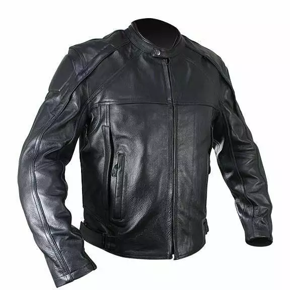 Mens Cowhide Black Leather Motorcycle Biker Jacket Armoured