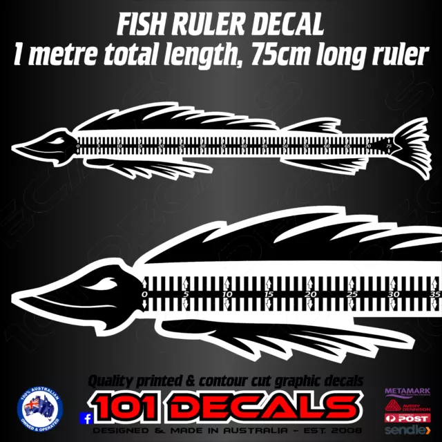 1M FISH SKELETON RULER MEASURE marine decal sticker.Fishing boat,halfcabin, tinny $34.50 - PicClick AU