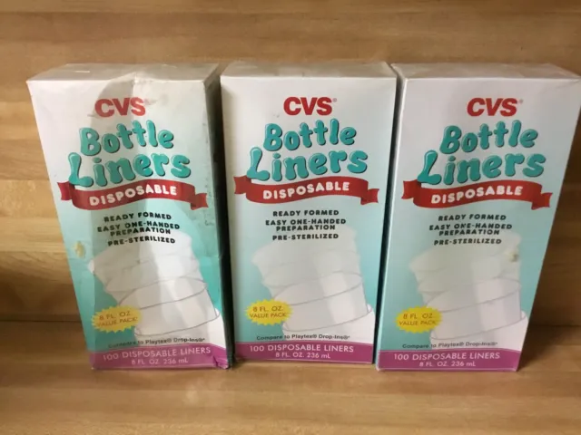 3 Boxes CVS disposable Bottle Liners 8 Oz (100 Per Box) pre-sterilized (sealed)
