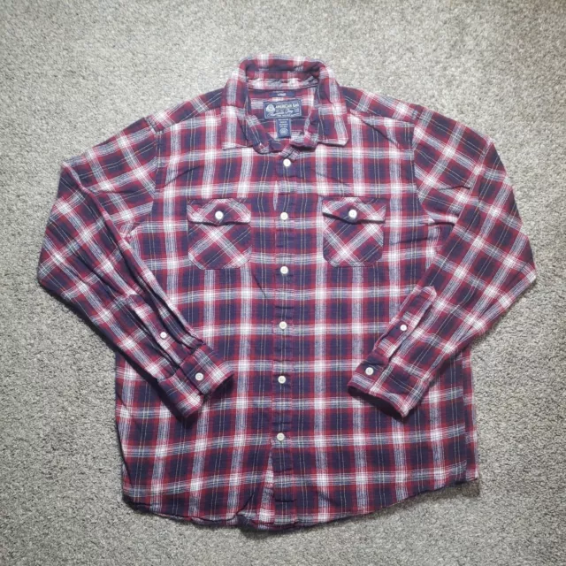 American Rag Cie Flannel Mens Large Red Plaid Long Sleeve Button Up