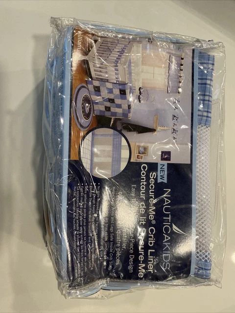 Nautica Crib Bumper Liner William Blue Plaid Mesh Infant Baby Secure-Me
