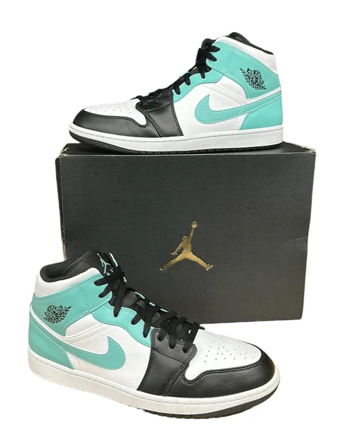 Nike Air Jordan 1 Mid White Tropical Twist Aqua Black #554724-132 Men's Size 13