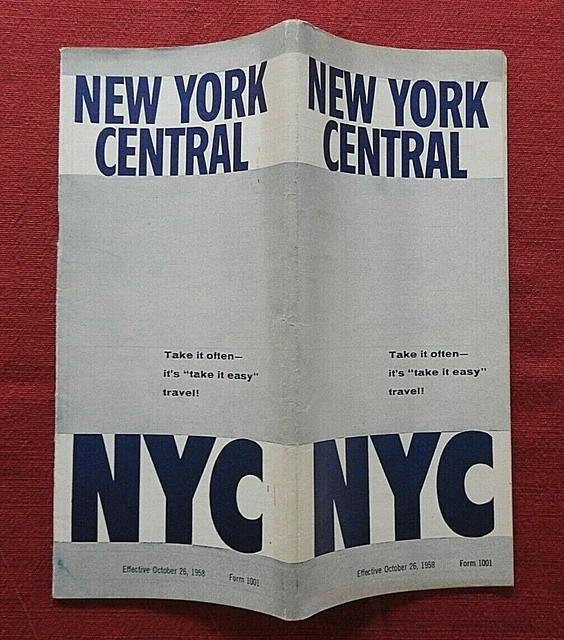 1958 New York Central Railroad Schedule Table Brochure Beautiful