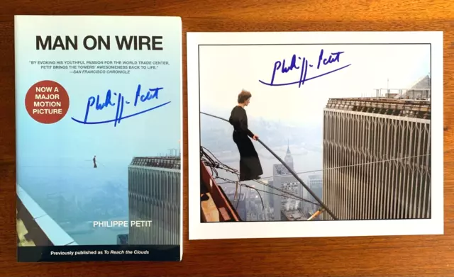 MAN ON A WIRE ~ SIGNED ~ PHILIPPE PETIT + PHOTO @ World Trade Center  ~ New York