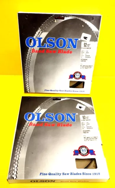 Two Olson 92-1/2" x 1/2"  3 TPI Flex Back Band Saw Blades - Hook Raker Resawing