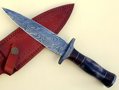 Handmade Damascus Steel Dagger Knife - Color Camel Bone Handle
