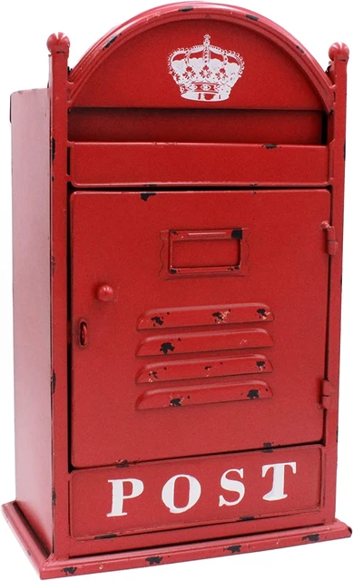 Vintage Wall Mounted Post Box Metal Mailbox 9 X 5.5 X 14.6 Inches, Rustic Red