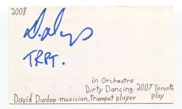 Dave Dunlop Signed 3x5 Index Card Autographed Actor Musician Guitarist