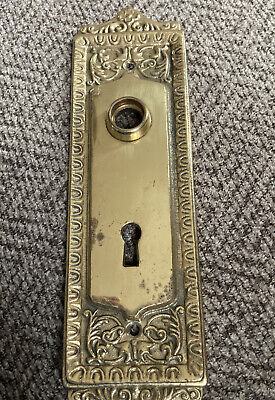 Vintage Brass Door Knob Back Plate Skeleton Key Hole