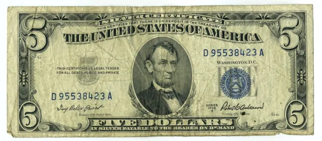FR. 1656 1953A $5 Silver Certificate Small Size Note