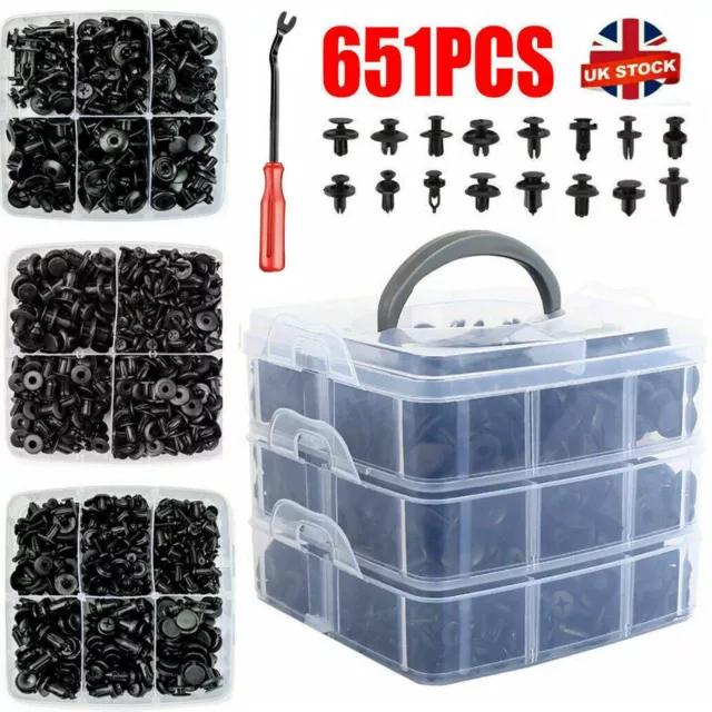 651pcs Car Body Trim Clips Plastic Push Pin Rivet Screw Panel Fasteners Interior