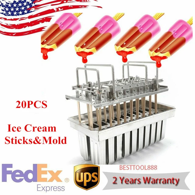 20x Moldes de Acero Inoxidable Helado Popaletas Lolly Helado Soporte Molde Top