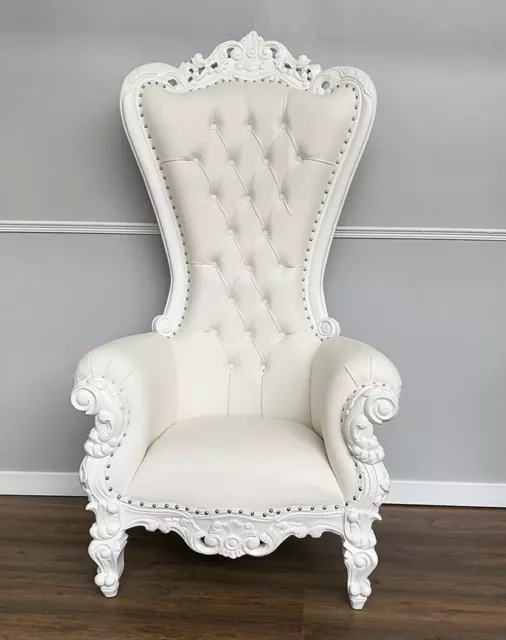 Throne Chair   In French White  Wedding Chair  White Faux Leather