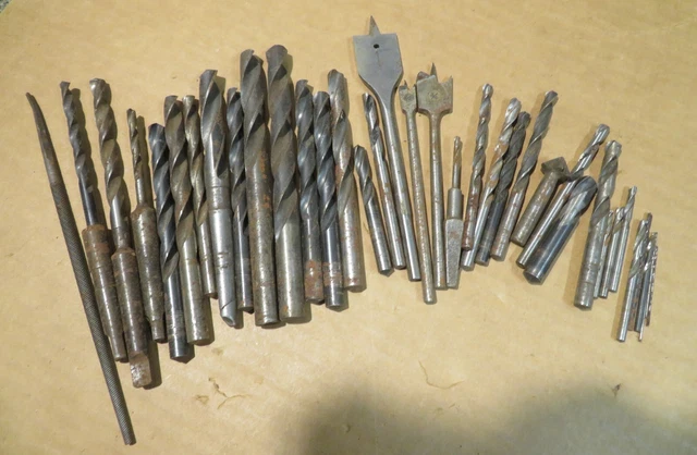 Lot of 36 Drill Bits assorted large drill bits + all USA MFG - SAE