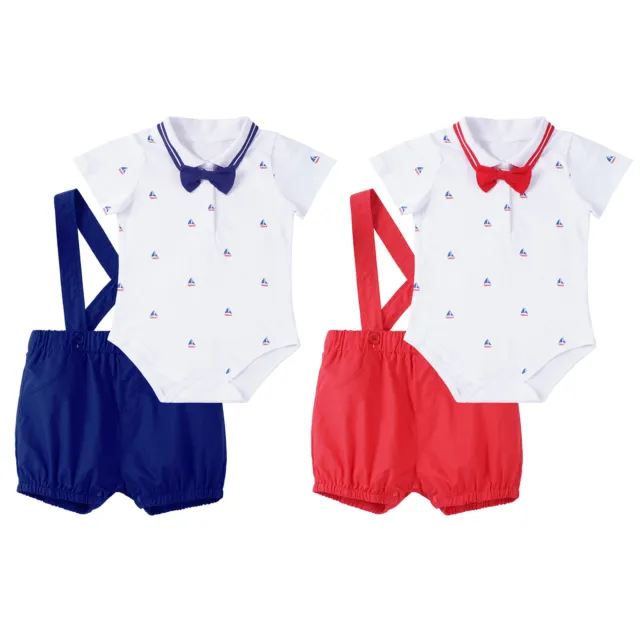 Summer Baby Boys Romper Outfits Short Sleeve Bodysuit Top+Suspender Shorts Set