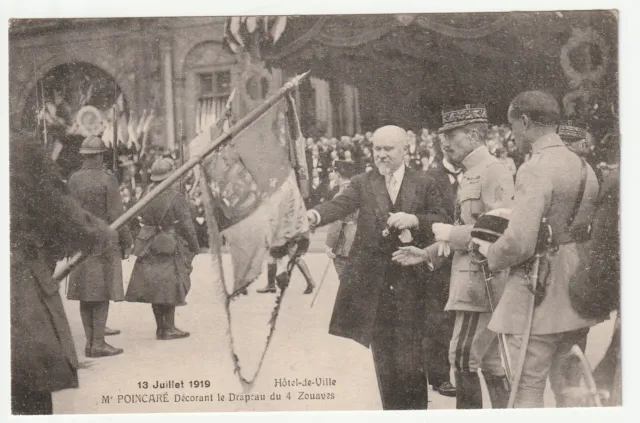 METZ  - Moselle - CPA 57 - Evenement M. POINCARE 13/07/1919 drapeau du 4 Zouaves