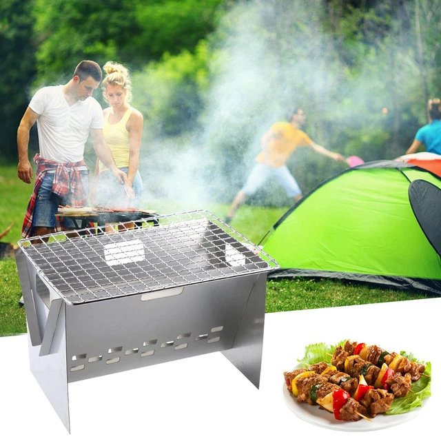 Holzkohlegrill Standgrill BBQ Grill Edelstahl Klappgrill Tragbarer Camping Grill