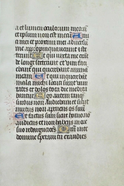 Illuminated medieval BoH manuscript leaf,6 Gold & 6 fancy blue initials,ca.1460 Illuminated medieval BoH manuscript leaf,6 Gold & 6 fancy blue initials,ca.1460