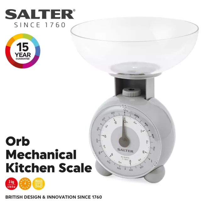 Salter Mechanical Scale Easy Read Dial 1L Bowl Included 3 kg Capacity Dark Grey