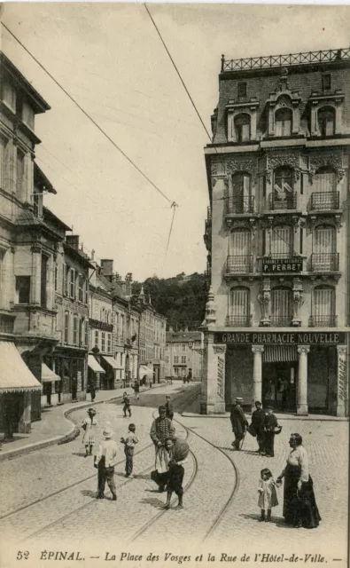 France Epinal - La Place des Vosges et la Rue de l'Hotel-de-Ville old postcard