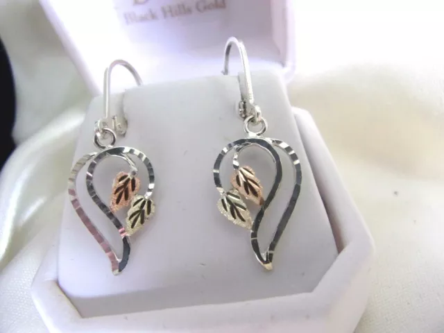 10K BLACK HILLS 2 Lg.GOLD LEAFS on silver Lever-Back-EARRINGS