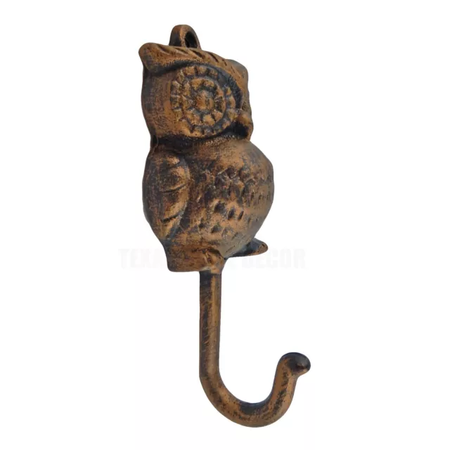 Metal Owl Wall Hook Cast Iron Key Towel Coat Hanger Rustic Bronze Finish 3