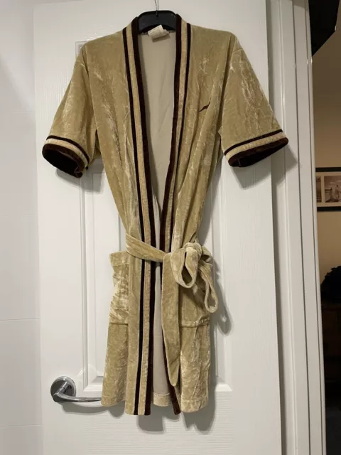 Vintage Retro Givoni Velour Brown Men's Velvet Dressing Gown Robe 70s Belt 14