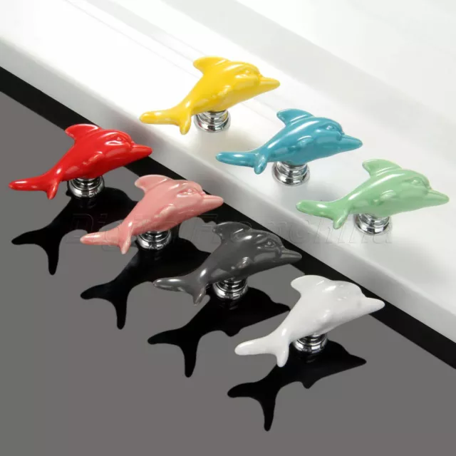 7 Colors Cute Dolphin Shape Ceramic Drawer Cabinet Knobs Handles Dresser Pulls