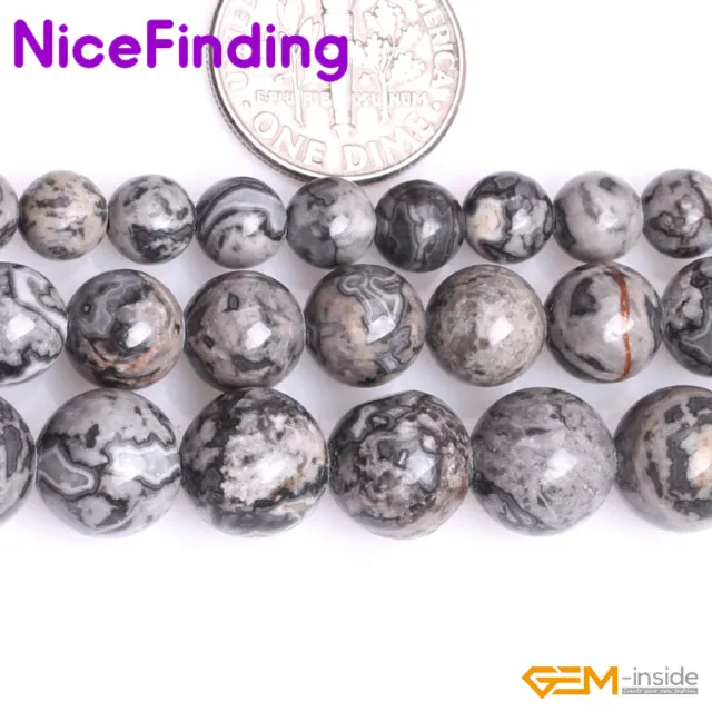 Natural Gray Crazy Lace Agate Gemstone Beads For Jewelry Making Strand 15" NF