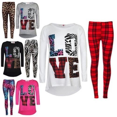 Bambine Love Stampato Trendy Top & Elegante Moda Set Leggings Età 7-13 Anni